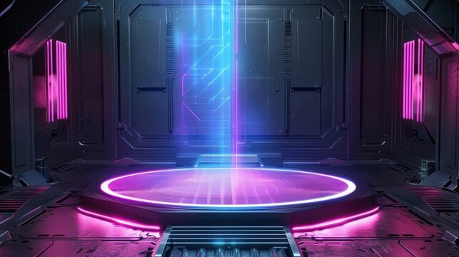 podium of technology with hologram. for technology ads