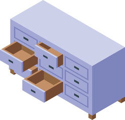 Obraz premium Vector illustration of an isometric office cabinet with several drawers open, isolated on white