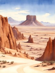Naklejka premium Valle de la Luna Chile Country Landscape Watercolor Illustration Art