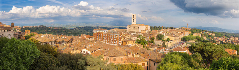 Perugia - The look to south - east part of old town with the churches San Lorenzo and Abbazia di...
