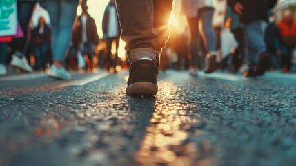 Action-packed Protester's Walk Amidst Demonstrating Crowd