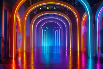 Exciting TV Show Stage with Colorful Lights and Archway