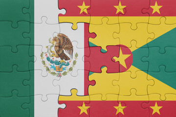 puzzle with the colourful national flag of grenada and flag of mexico .