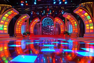 Exciting TV Show Stage with Colorful Lights and Archway
