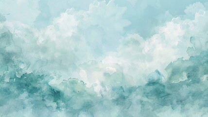 Fototapeta premium Cloudy Sky Watercolor Wallpaper with Blue and Green Hues