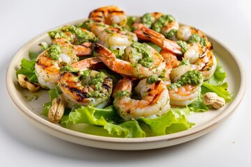 Vibrant Green Pesto Grilled Shrimp with Spicy Serrano Sauce
