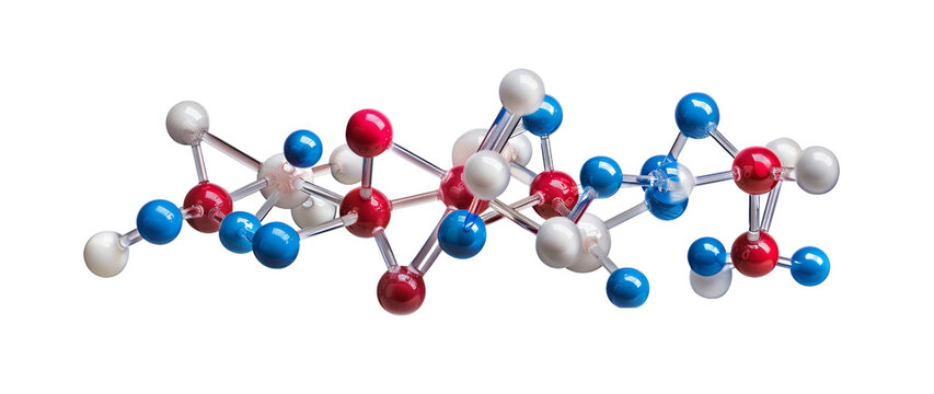 Colorful molecular structure model illustrating chemical bonds and molecular composition, ideal for science and education purposes.