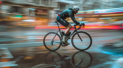 A dynamic photo of a bicycle mechanic testing the brakes of a road bike on an open street - Powered by Adobe