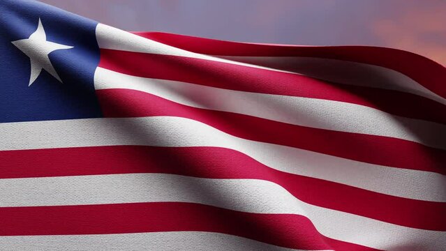 Liberian Flag Waving at Sunset on Independence Day
