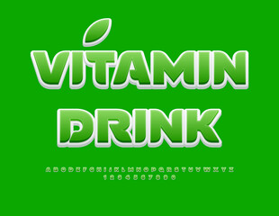 Vector eco template Vitamin Drink. Stylish Green Font. Artistic set of Alphabet Letters and Numbers.