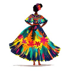 Obraz premium Colorful Mexican Dress on Black Woman: Simple Watercolor Illustration