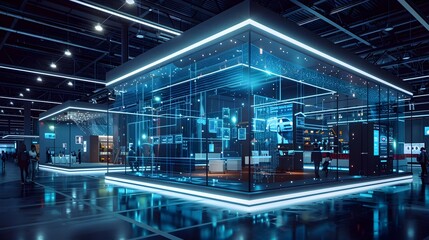 Virtual Trade Show Booth Showcasing Innovative Tech Products to Global Customers in a Technology Networking and Digital Communication Business