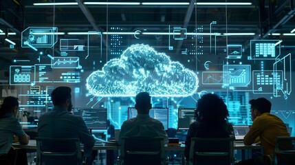 Entrepreneurs Launching Cloud Based Startup   Digital Transformation and Technology Concept