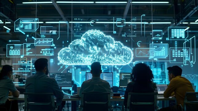 Entrepreneurs Launching Cloud Based Startup   Digital Transformation and Technology Concept