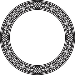 Vector monochrome Kazakh national round pattern, frame. Ethnic ornament of the nomadic peoples of Asia, the Great Steppe, Kazakhs, Kirghiz, Kalmyks, Mongols, Buryats, Turkmens