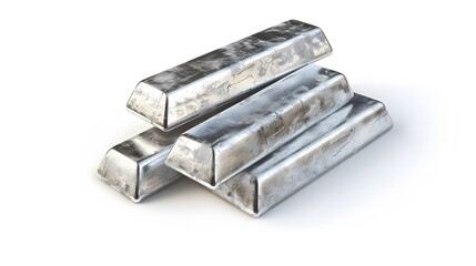 Old Rusty Platinum Bars on White Background: Shiny and Valuable Metal
