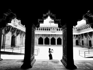 Indian Hindi Architecture pillars in Red fort Agra