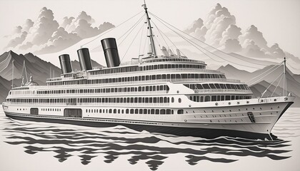 Obraz premium vintage monochrome drawing of a passenger steamship, art design