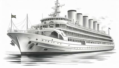 Fototapeta premium vintage monochrome drawing of a passenger steamship, art design