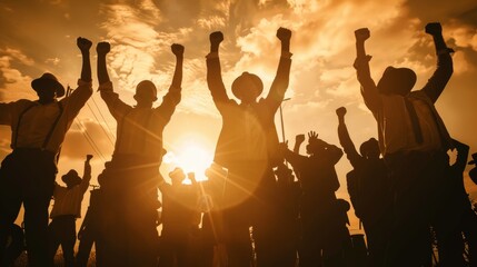 A Celebration of Victory at Sunset: Silhouettes of Joy and Triumph