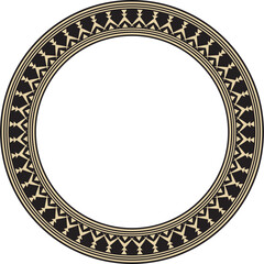 Vector gold and black round Yakut ornament. Endless circle, border, frame of the northern peoples of the Far East.