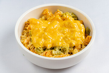 macaroni and cheese on the white