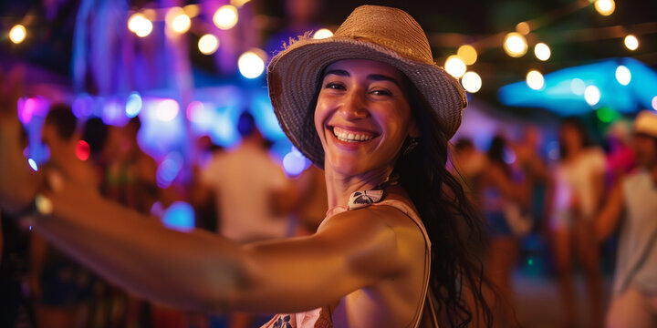Junge Frau tanzt Salsa auf einem Festival