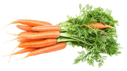 A high-resolution photo of a bunch of fresh carrots, isolated on a white background with clipping path