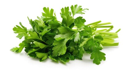 A detailed high-resolution image of fresh parsley, isolated on a white background with clipping path