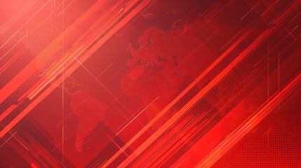 Digital global map with glowing lines and data elements on a dynamic red background
