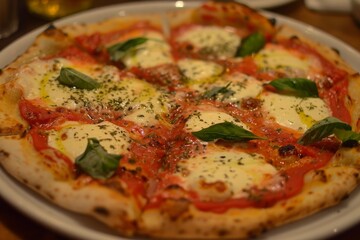 closeup of pizza Napoletana, traditional Italian pizza Margherita 
