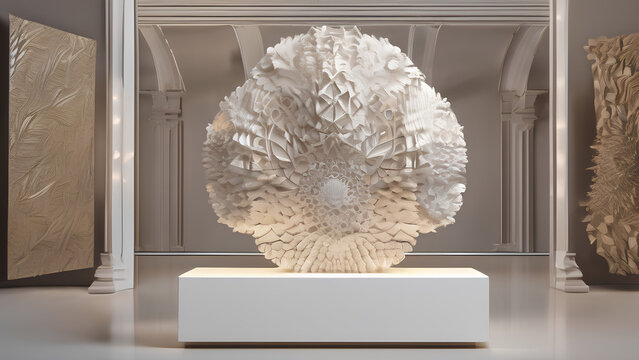 unique show piece item made of white cement and plaster of Paris kept in the museum 
