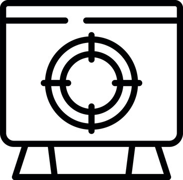 recommend clip art: Black and white line art vector graphic of a monitor with a targeting reticle at the center