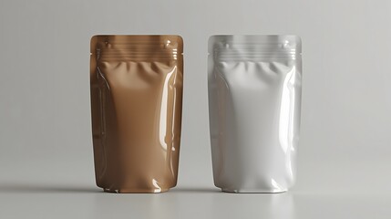 Stand-up coffee pouches in brown and white