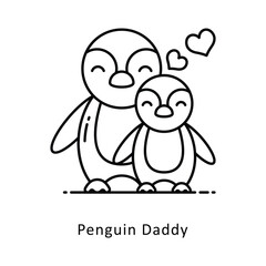 Penguin Daddy Vector Filled  outline Design illustration. Symbol on White background EPS 10 File