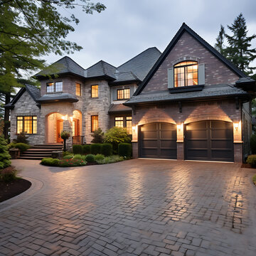 Luxury house exterior with garage and driveway.