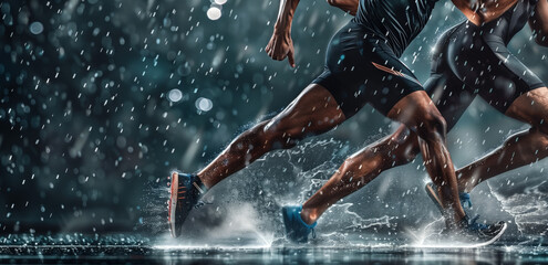 Professional Athletes Running in the Rain.