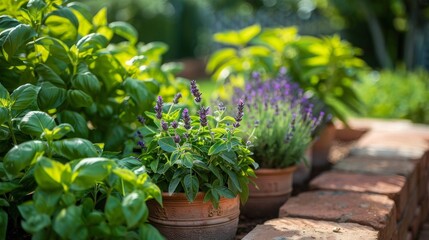 Serene Garden with Mosquito Repellent Plants - Lavender and Basil in Bloom