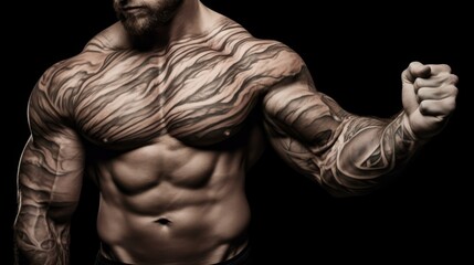 Naklejka premium Detailed and powerful highresolution image of muscular arm veins and skin texture, highlighting mans physique.