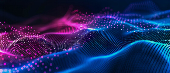 Fondo de tecnología abstracta con un gradiente azul y rosa de puntos ondeando al estilo de un diseño de ilustración vectorial, arte vectorial, fondo oscuro y detallado, minimalista, de alta resolución