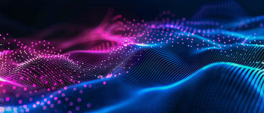 Fondo de tecnolog&iacute;a abstracta con un gradiente azul y rosa de puntos ondeando al estilo de un dise&ntilde;o de ilustraci&oacute;n vectorial, arte vectorial, fondo oscuro y detallado, minimalista, de alta resoluci&oacute;n