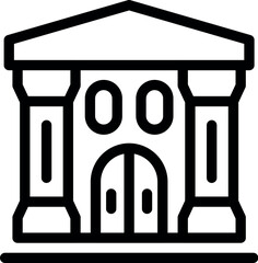 Classic bank building icon in black and white, representing finance, architecture, and banking industry, depicted in a simple and secure vector illustration