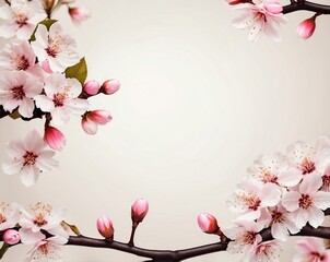 Background image frame with cherry blossoms, the center of the image is empty
