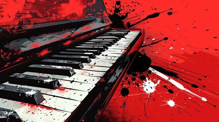 piano keys with black and white splashes