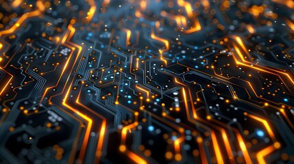 Futuristic Digital Circuit Board Abstract Background with Glowing Lights and Interconnected Patterns