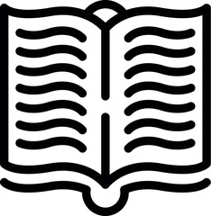 Black and white line icon of an open book, suitable for various educational themes