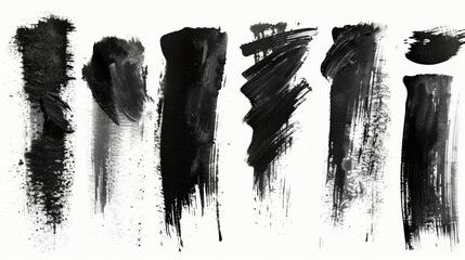 Set of black brush stroke, white background