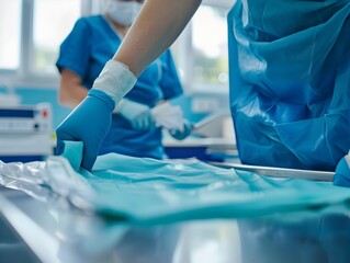 Nurse Preparing Sterile Field for Procedure Ensuring Cleanliness and Safety in Clinical Setting