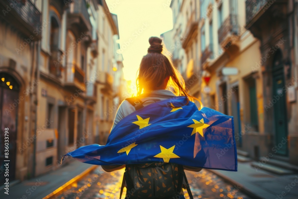 Wall mural woman with european flag