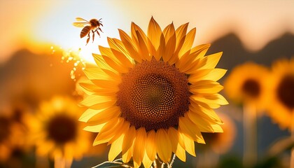 Obraz premium Nature's Flight: Honey Bee Flying Away